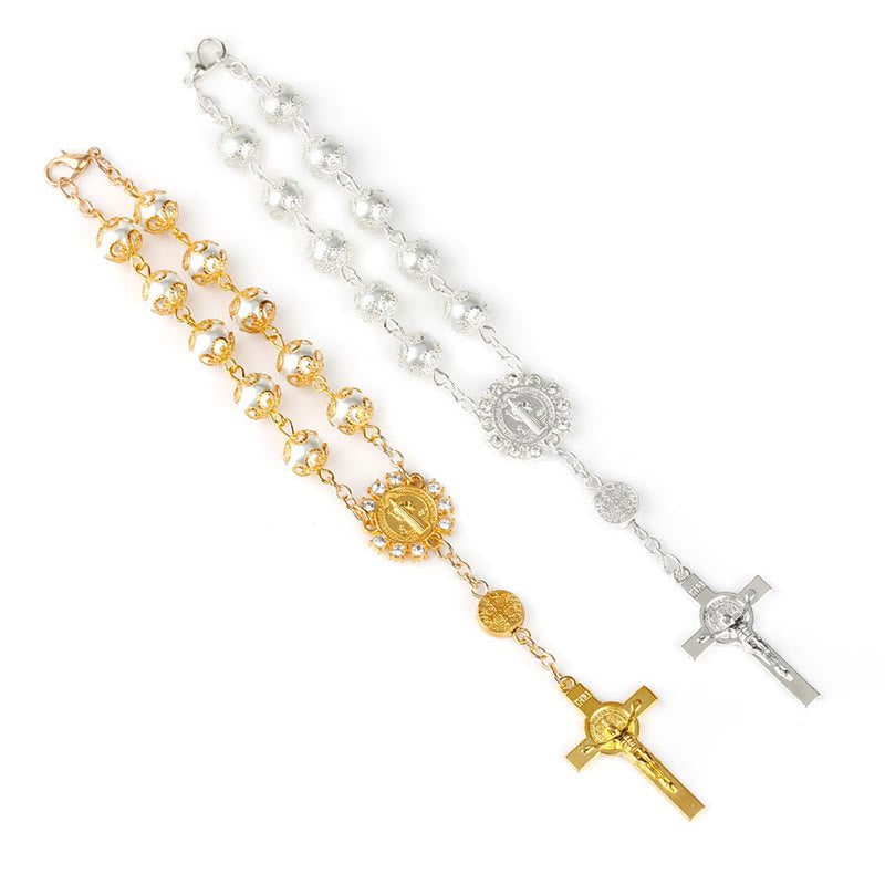 Olivenorma Christianity Lace Glass Rose Cross Roseary Bracelet - image 6