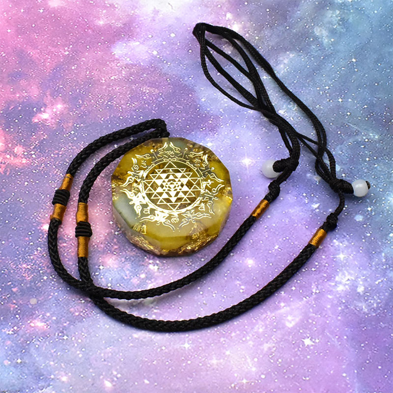 Olivenorma Clear Crystal Green Aventurine Metatron's Cube Symbol Necklace - image 2