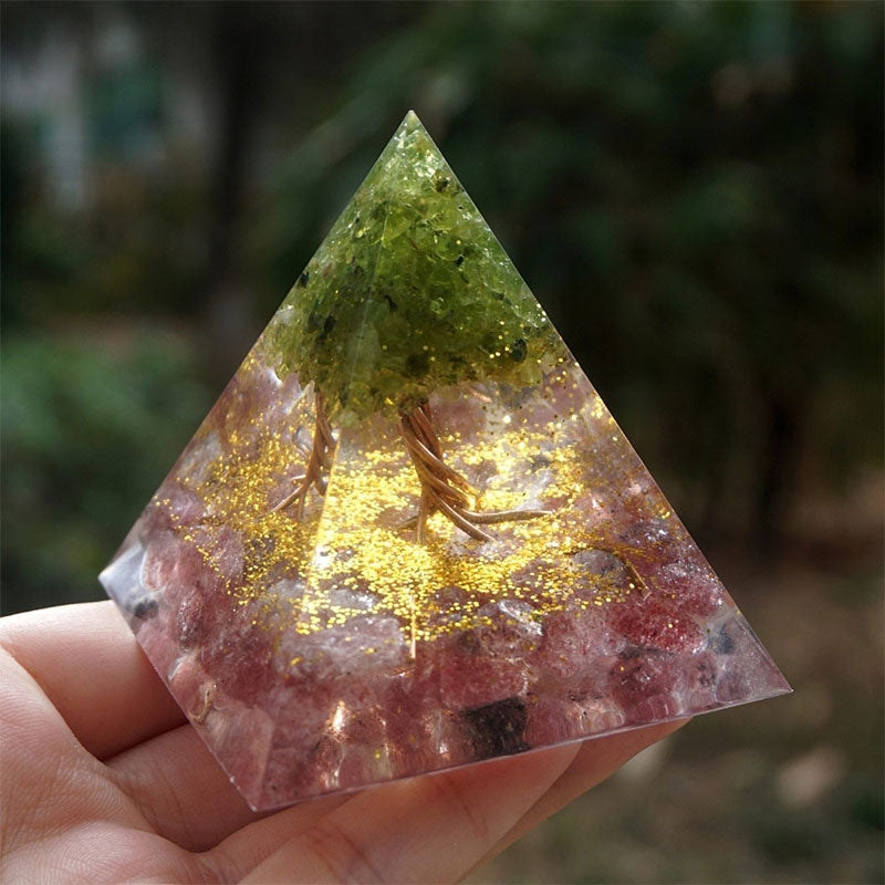 Olivenorma Tree of Life Peridot and Strawberry Quartz Orgone Pyramid - image 1