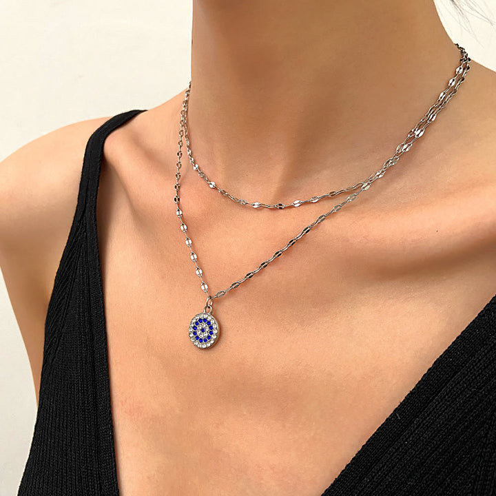 Olivenorma White Zircon Evil Eye Double Alloy Necklace - image 0
