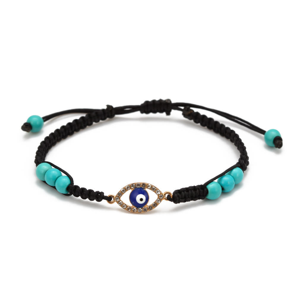 Olivenorma Turquoise White Zircon Evil Eye Braided Adjustable Bracelet - Evil Eye - Black - image 8