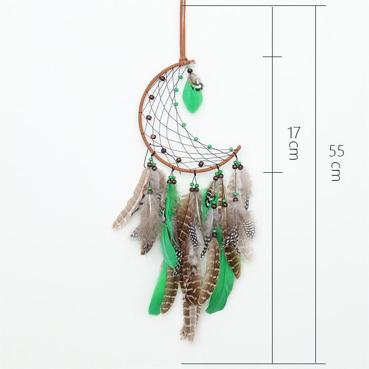 Olivenorma Natural Green Wooden Beads Peacock Feather Dream Catcher - Moon - Without Lights - image 7