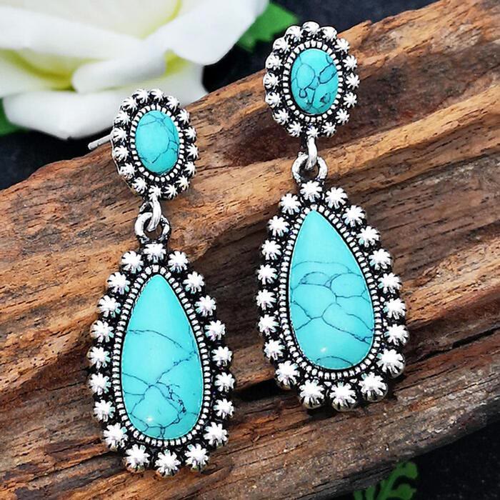 Olivenorma Teardrop Turquoise Earrings - Turquoise - image 0