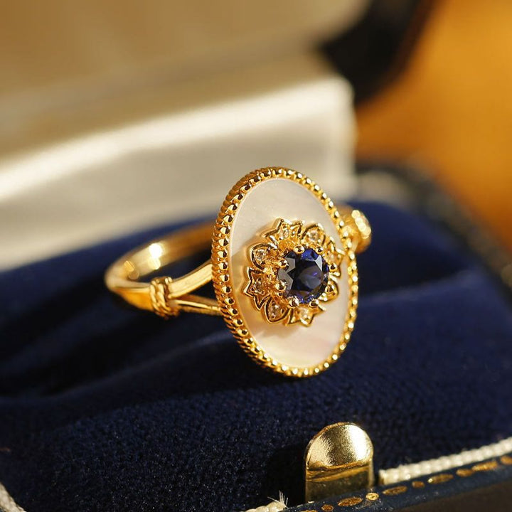 Olivenorma Nacre Sapphire White Zircon Adjustable Ring - Nacre&Sapphire&White Zircon - image 0