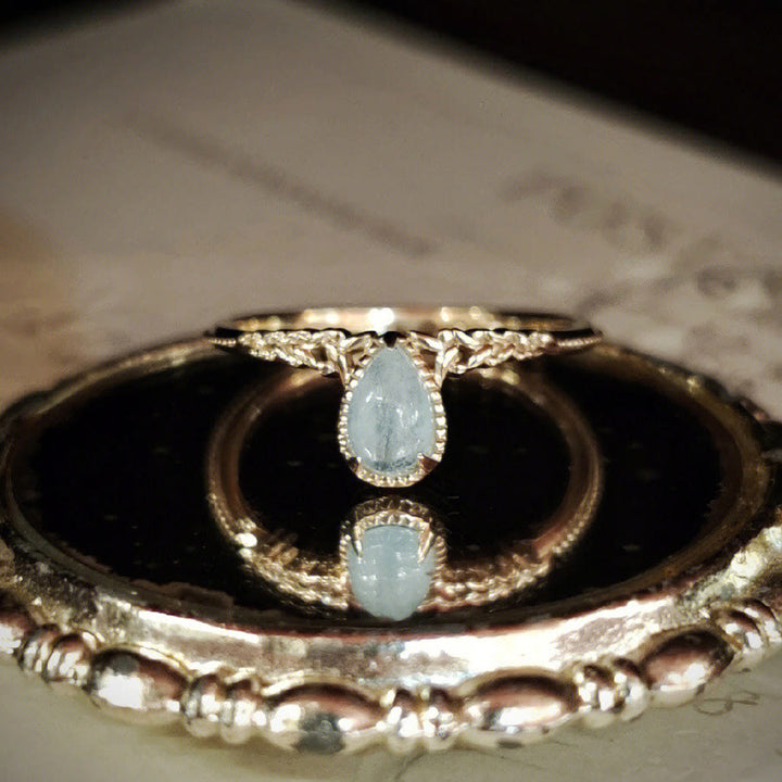 Olivenorma Natural Aquamarine Water Drop Leaf Ring - image 3