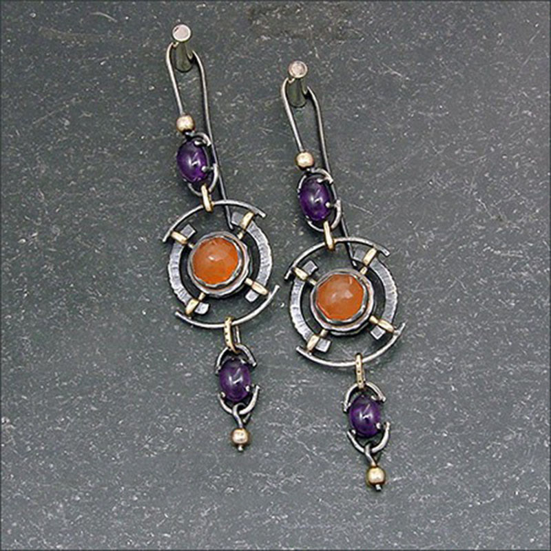 Olivenorma Retro Disc Hollow Inlaid Crystal Witch Earrings - image 3