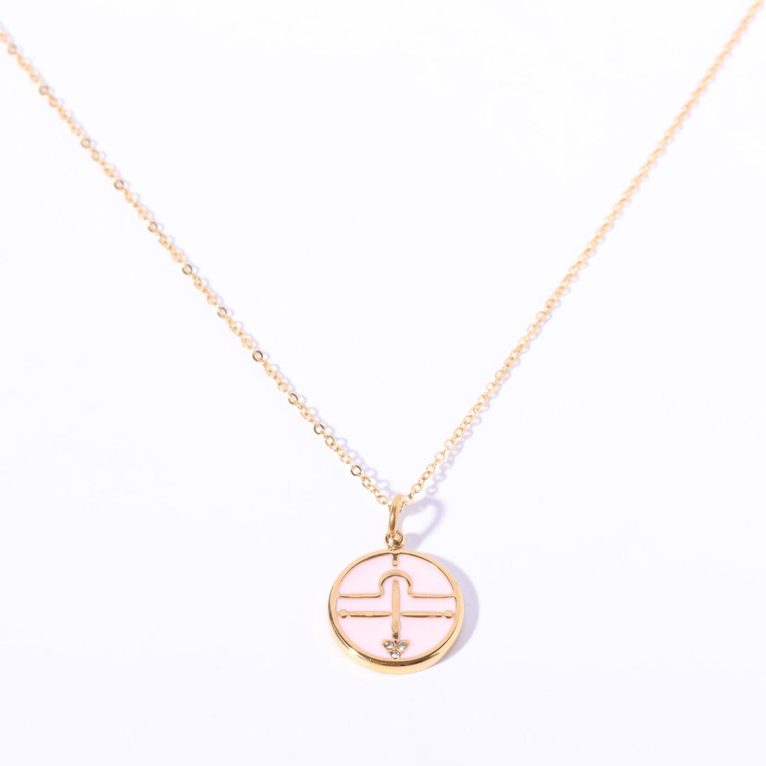 Olivenorma White Zircon Vintage Zodiac Stainless Steel 18k Necklace - Libra - image 11