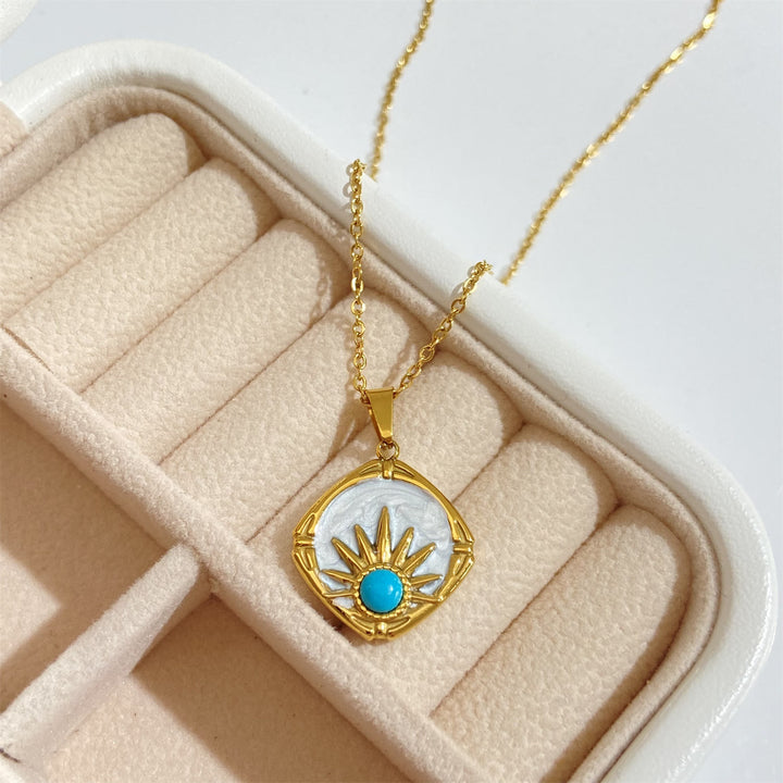 Olivenorma Turquoise Sun Pendant 18k Gold Plated Necklace - Turquoise - image 0