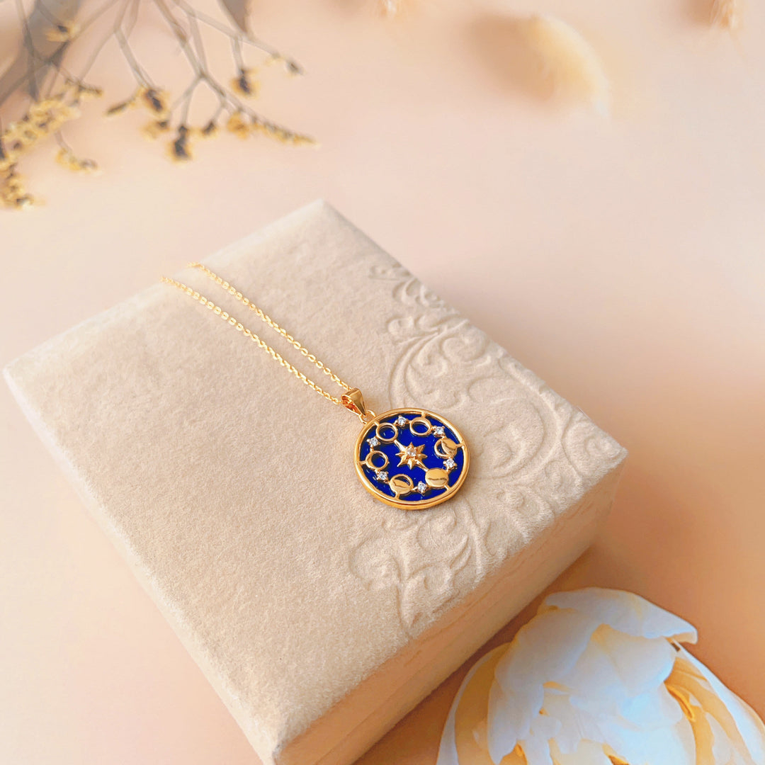 Olivenorma Lapis Lazuli Moon Phase Eight Awn Star Necklace - image 5