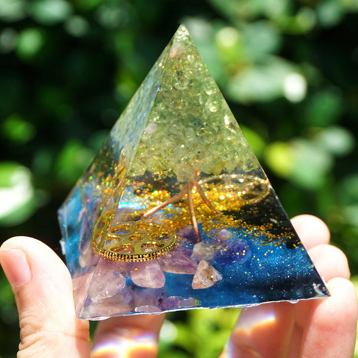 Olivenorma Peridot Amethyst With Black Tourmaline Orgone Pyramid - image 5