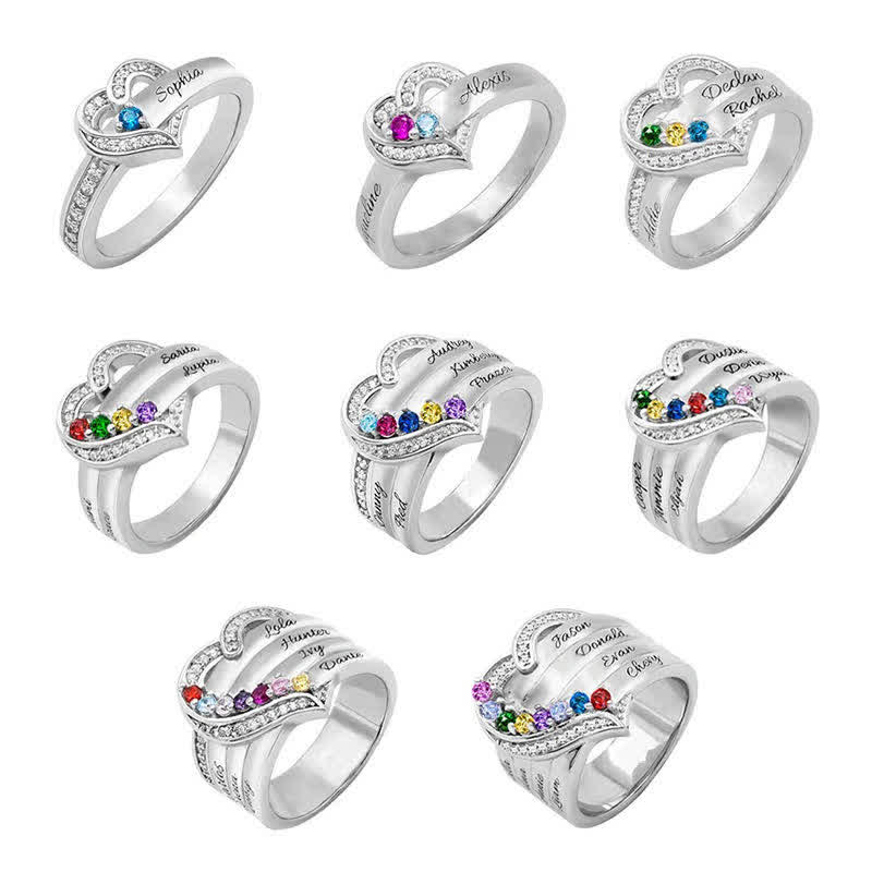 Olivenorma Creative Heart Personalized and Engraved Birthstones Ring - image 0