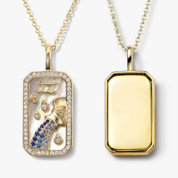 Olivenorma White Zircon 12 Zodiac Engraved Nameplate Necklace - Aquarius - image 12
