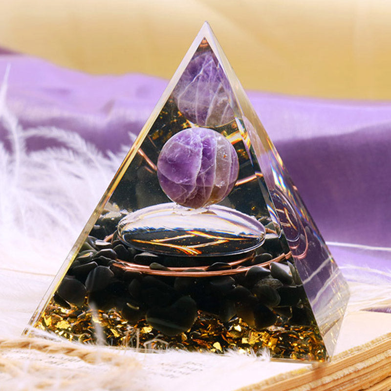 Olivenorma Amethyst Sphere With Obsidian Zodiac Gemini Orgone Pyramid - 10*10cm - YES PLEASE $8 - image 0