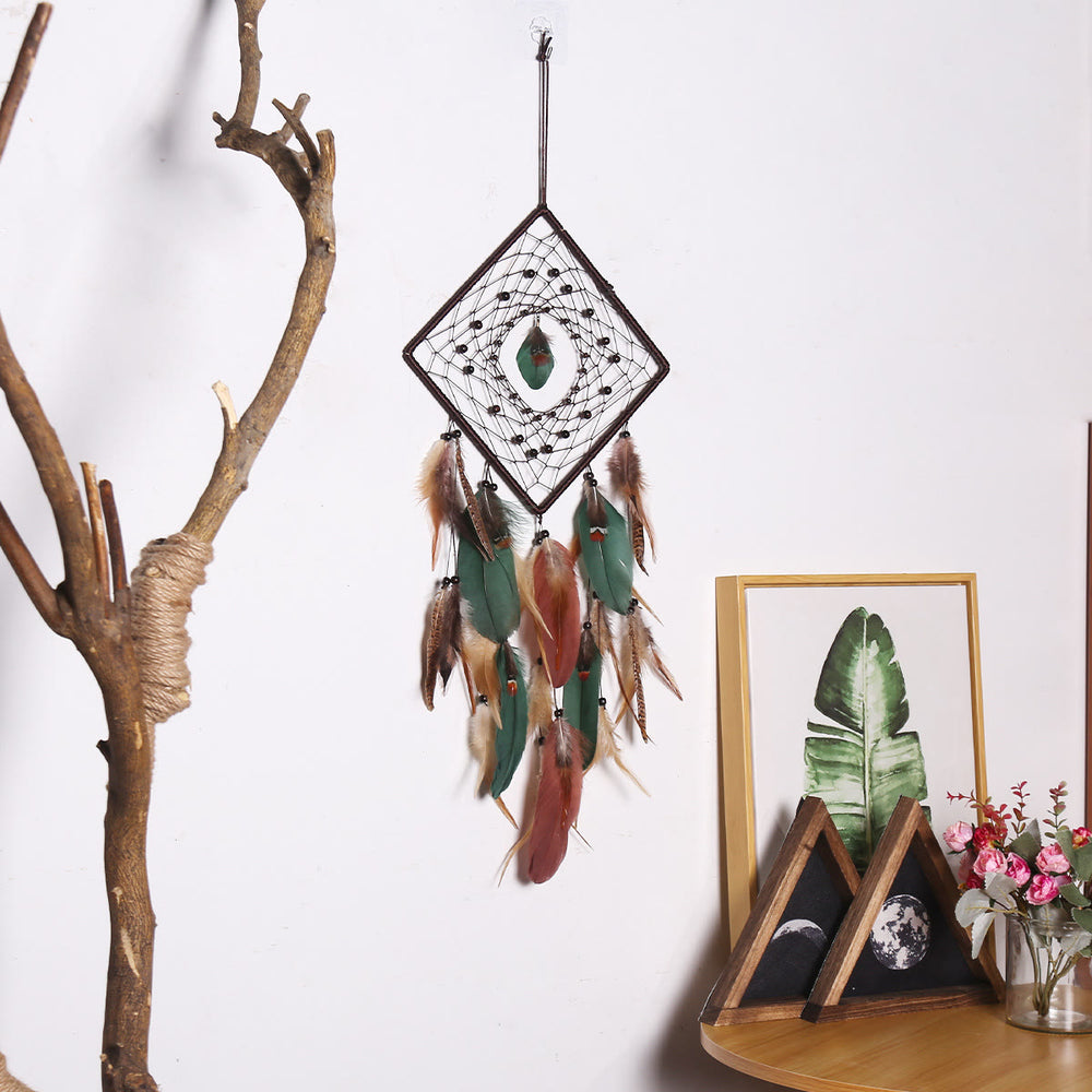 Olivenorma Black Onyx String Bead Triangle Feather Dream Catcher - Square - image 1