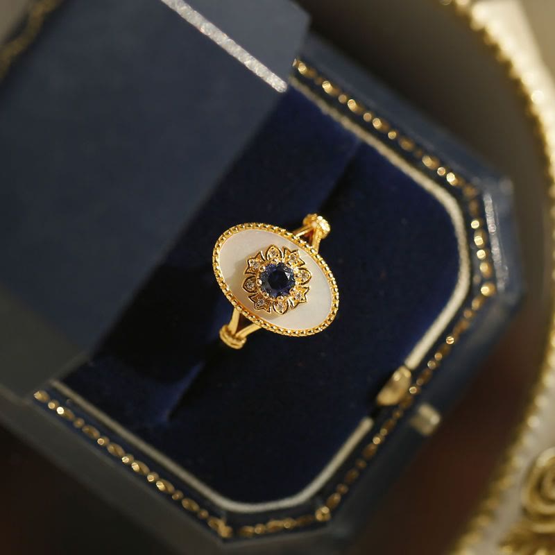 Olivenorma Nacre Sapphire White Zircon Adjustable Ring - image 3