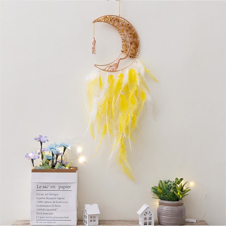 Olivenorma Natural Gravel Woven Tree of Life Moon Dream Catcher - Yellow Agate&Clear Quartz - image 18