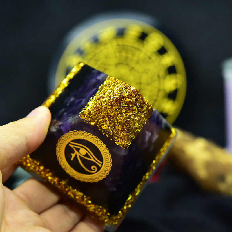 Olivenorma Amethyst Obsidian Eye Of Horus Symbol Orgone Pyramid - image 5