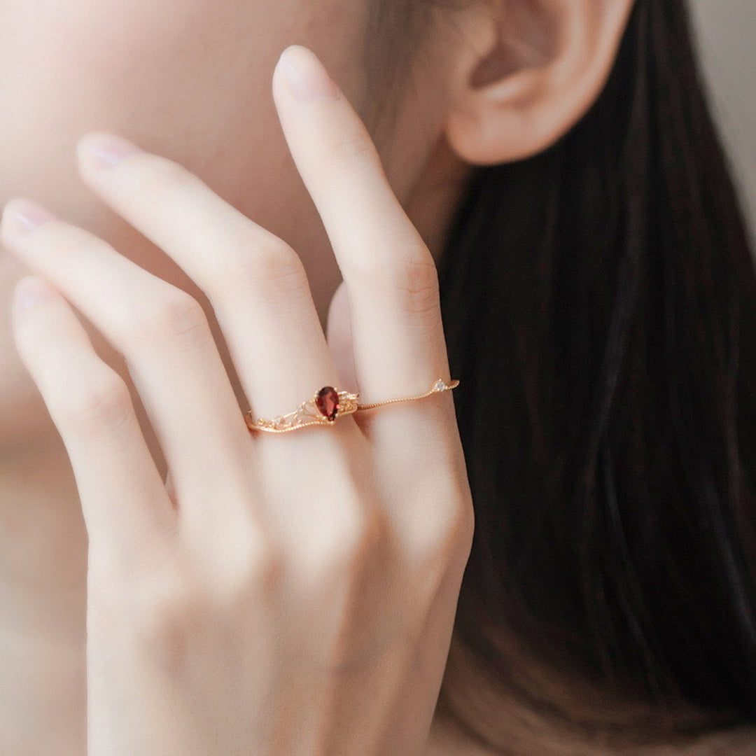 Olivenorma Red Garnet Crown Stackable Adjustable Ring Set - image 1