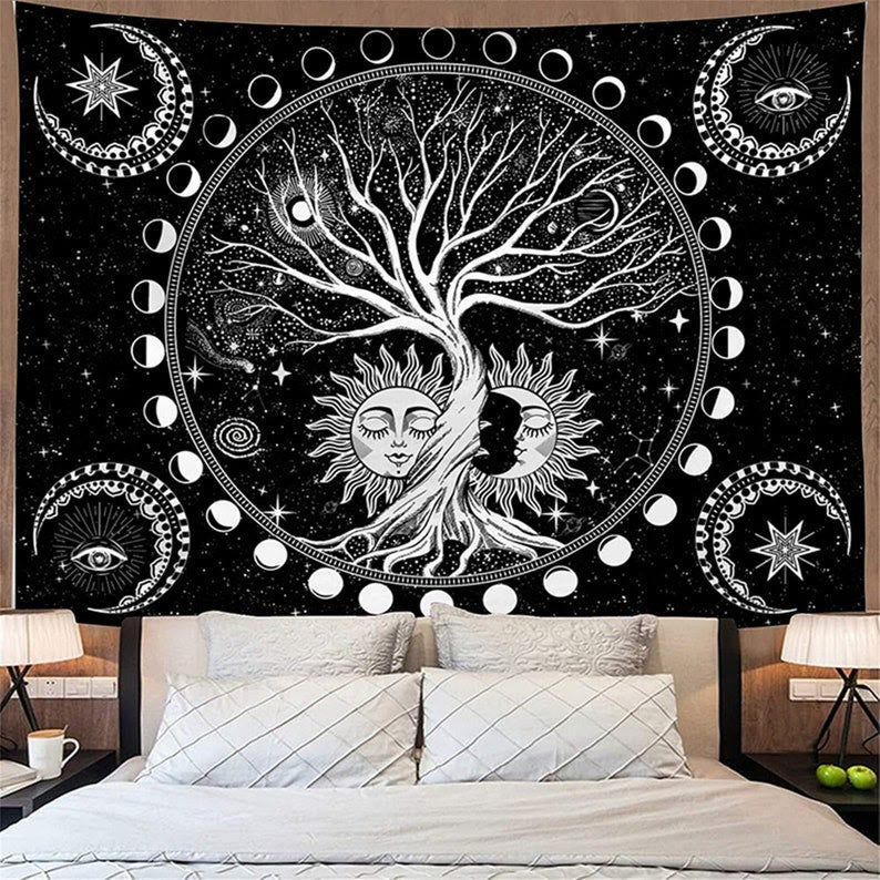 Olivenorma Black White Tree Of Life Tapestry - Flannel - Tree of Life - 90.55"*59.05"(230*150cm) - image 0