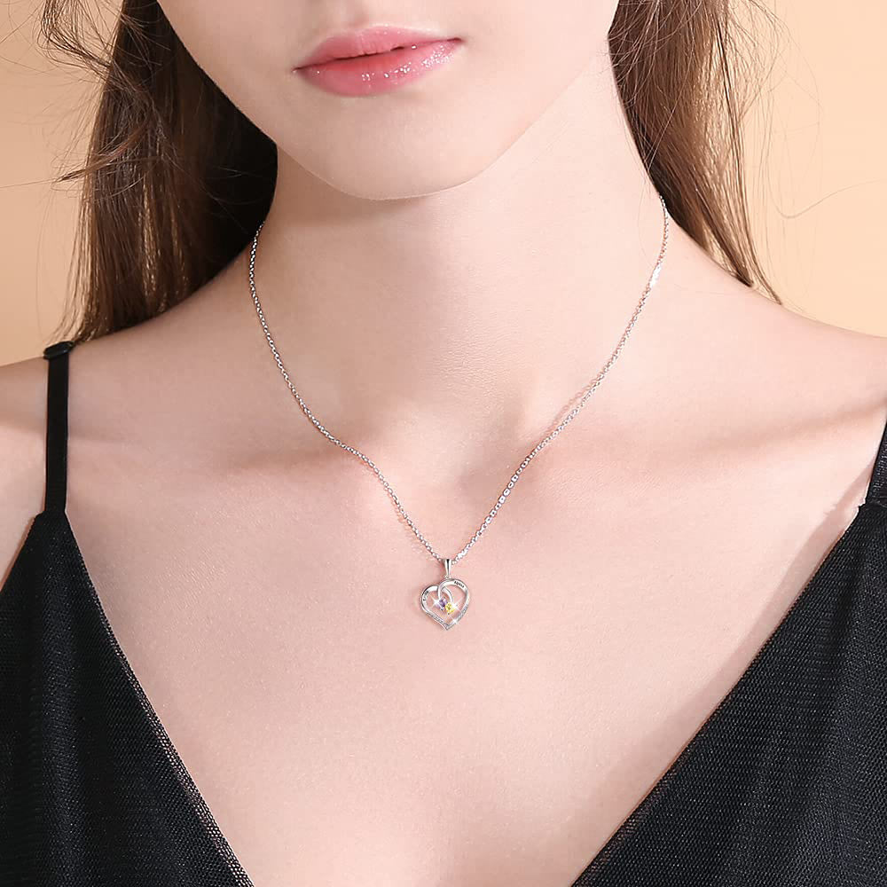 Olivenorma Custom Heart Promise 2 Birthstones Name Engaving Necklace - image 1