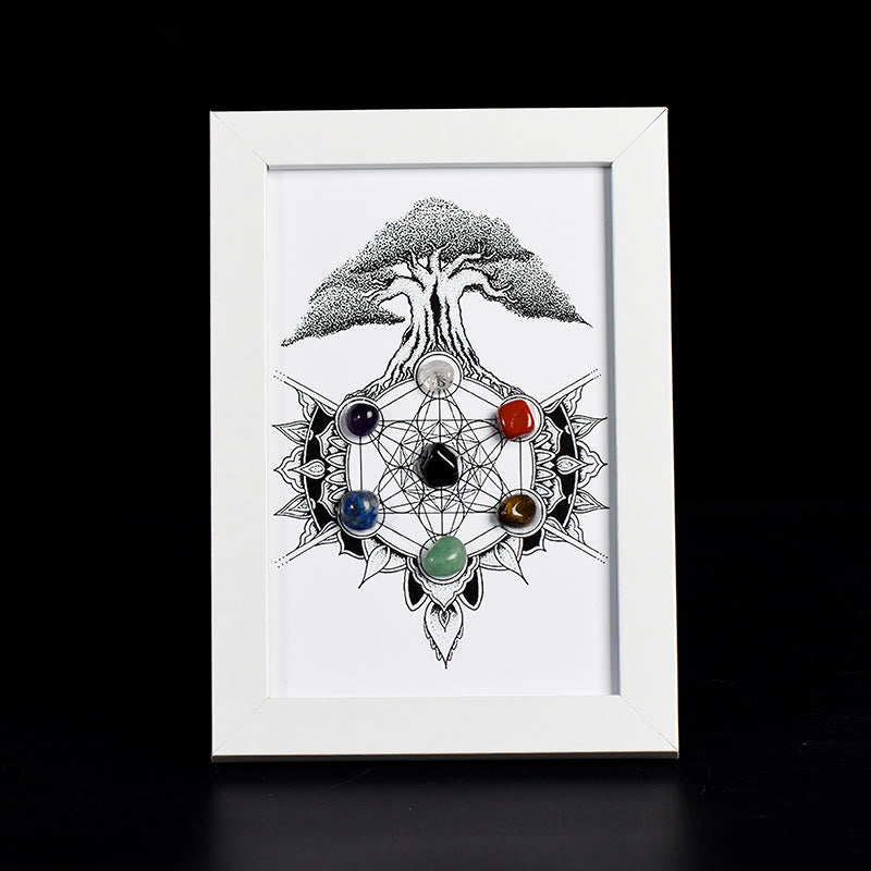 Olivenorma Tree Of Life Pattern Chakra Photo Frame Decoration - Tree Of Life&Chakra#1 - White Photo Frame - image 1