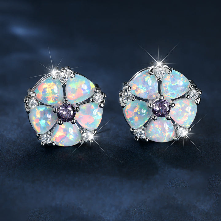 Olivenorma Opal Flower Shaped Earrings - White Opal&Purple Zircon - image 12