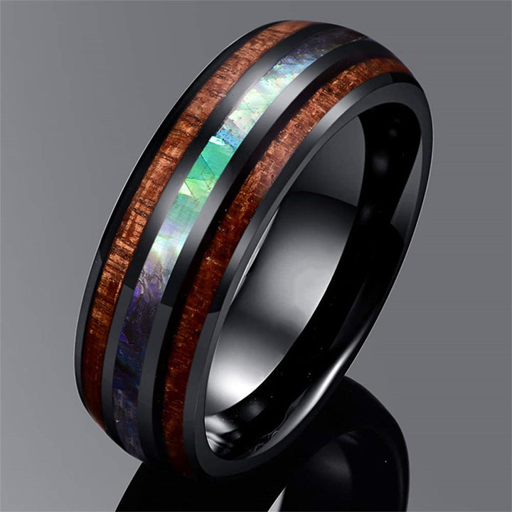 Olivenorma Koa Wood and Abalone Shell Tungsten Carbide Ring - Black - 13 - image 12