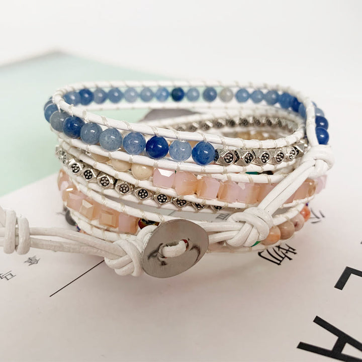 Olivenorma Rose Quartz Kyanite Boho Handmade Wrap Bracelet - image 4