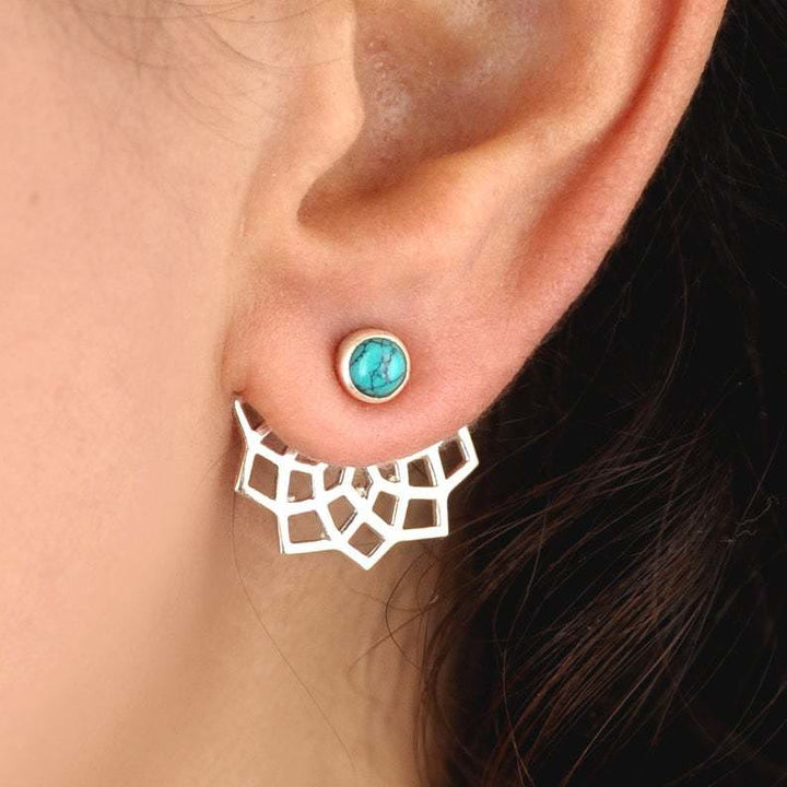 Olivenorma Natural Turquoise Lotus Flower Stud Earrings - Turquoise - image 0