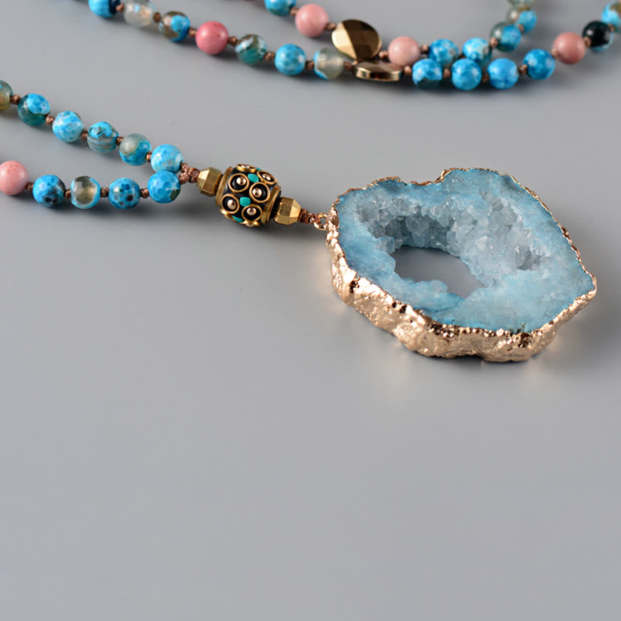 Olivenorma Natural Aquamarine Lepidolite Crystal Mala Bead Necklace - image 2