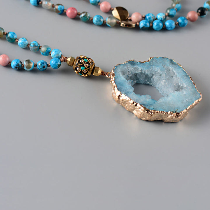 Olivenorma Natural Aquamarine Lepidolite Crystal Mala Bead Necklace - image 2