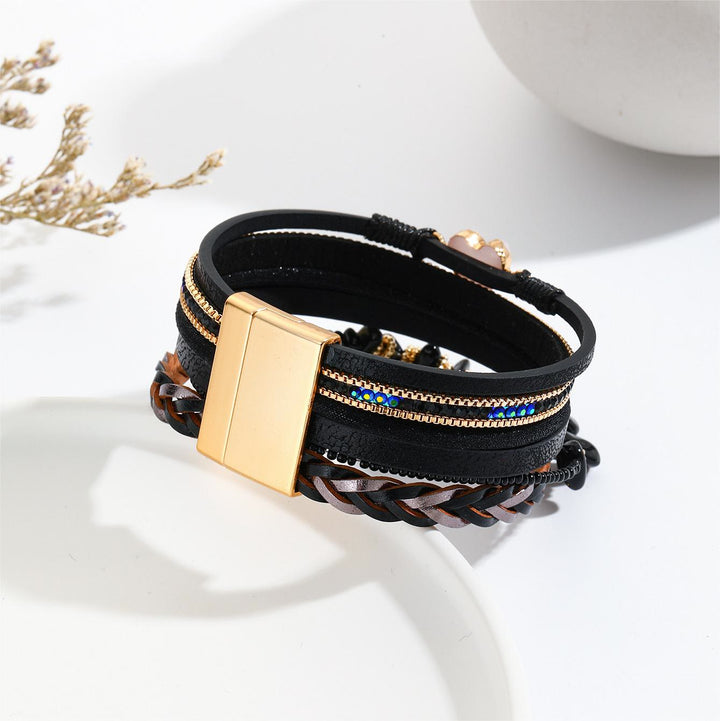 Olivenorma Natural Crystal Beaded Heart Charm Leather Bracelet - image 3