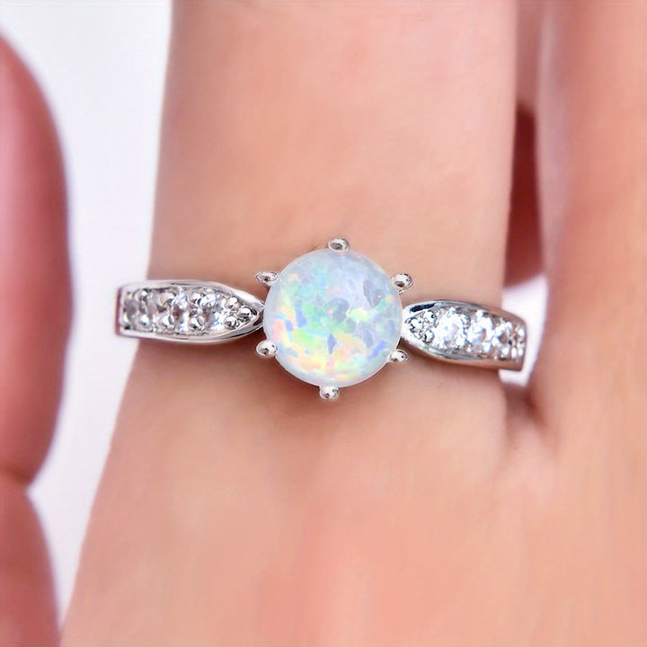 Olivenorma Six Claws Round Opal Edge Band Ring - image 2