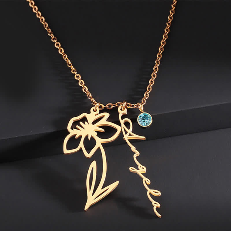 Olivenorma Personalized Birth Flower With Birthstone necklace - image 1