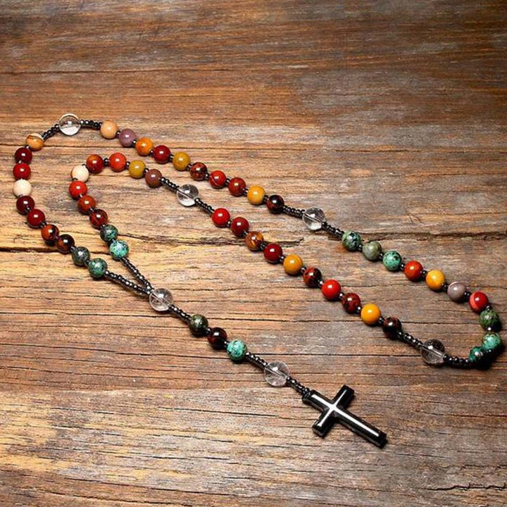 Olivenorma Natural stone Cross Symbol Necklace Bracelet - Red Jasper&Tiger Eye&Clear Crystal&Golden Silk Jade - image 0