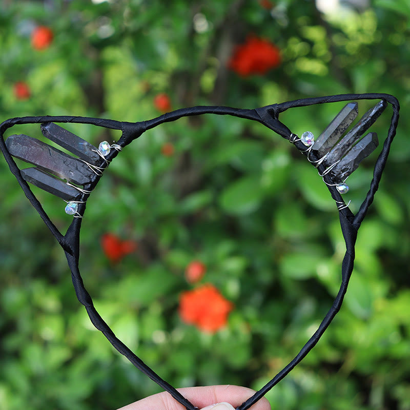 Olivenorma Electroplating Crystal Cat Ears Headband - Tea Gray Quartz - image 50