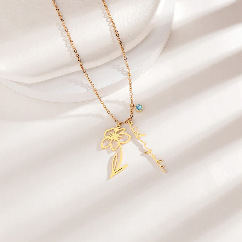 Olivenorma Personalized Birth Flower With Birthstone necklace - image 2