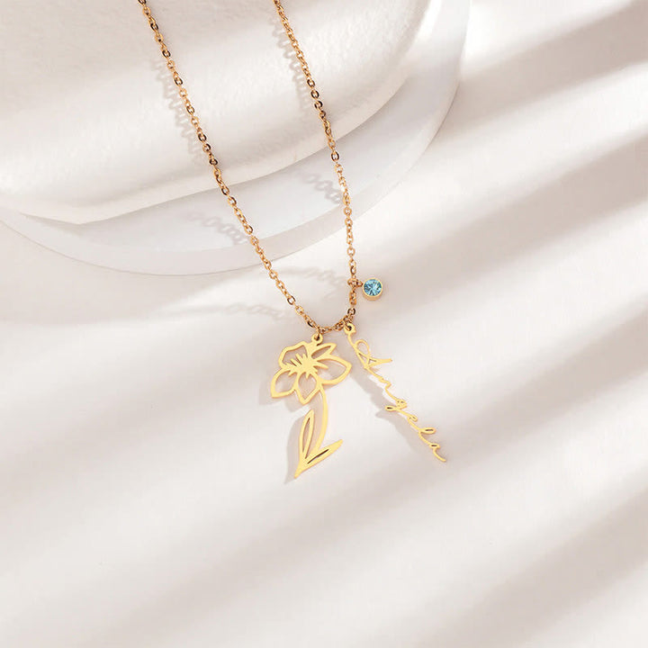 Olivenorma Personalized Birth Flower With Birthstone necklace - image 2