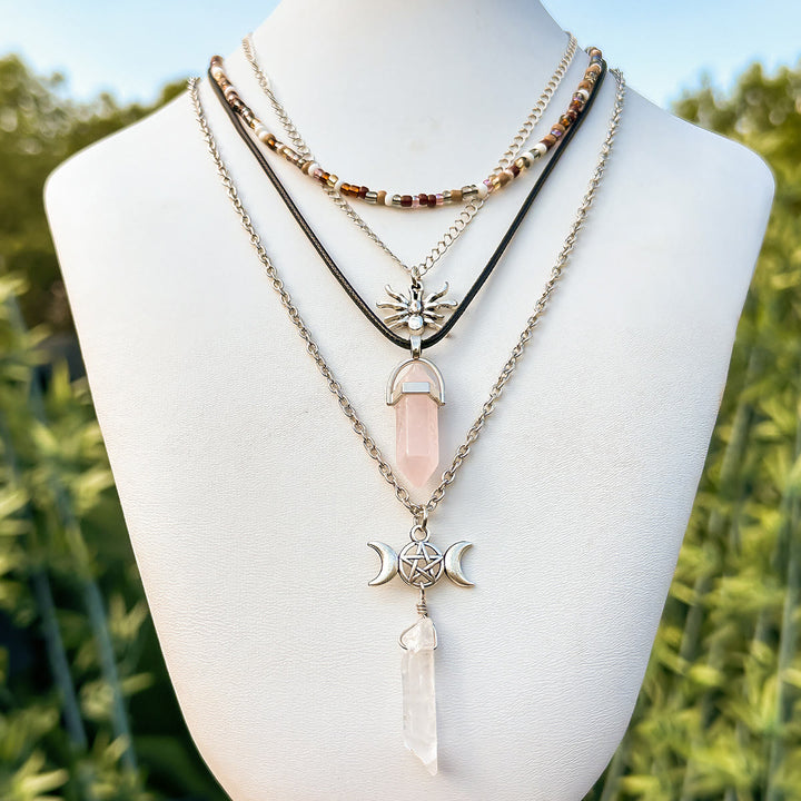 Olivenorma Natural Quartz Tree Of Life Hamsa Pendant Necklace Set - image 6