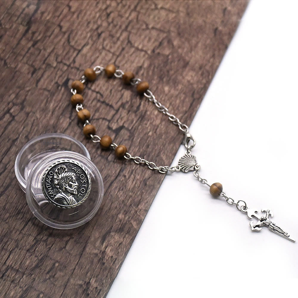 Olivenorma 6mm Wooden Bead Rosary Cross Bracelet - image 2