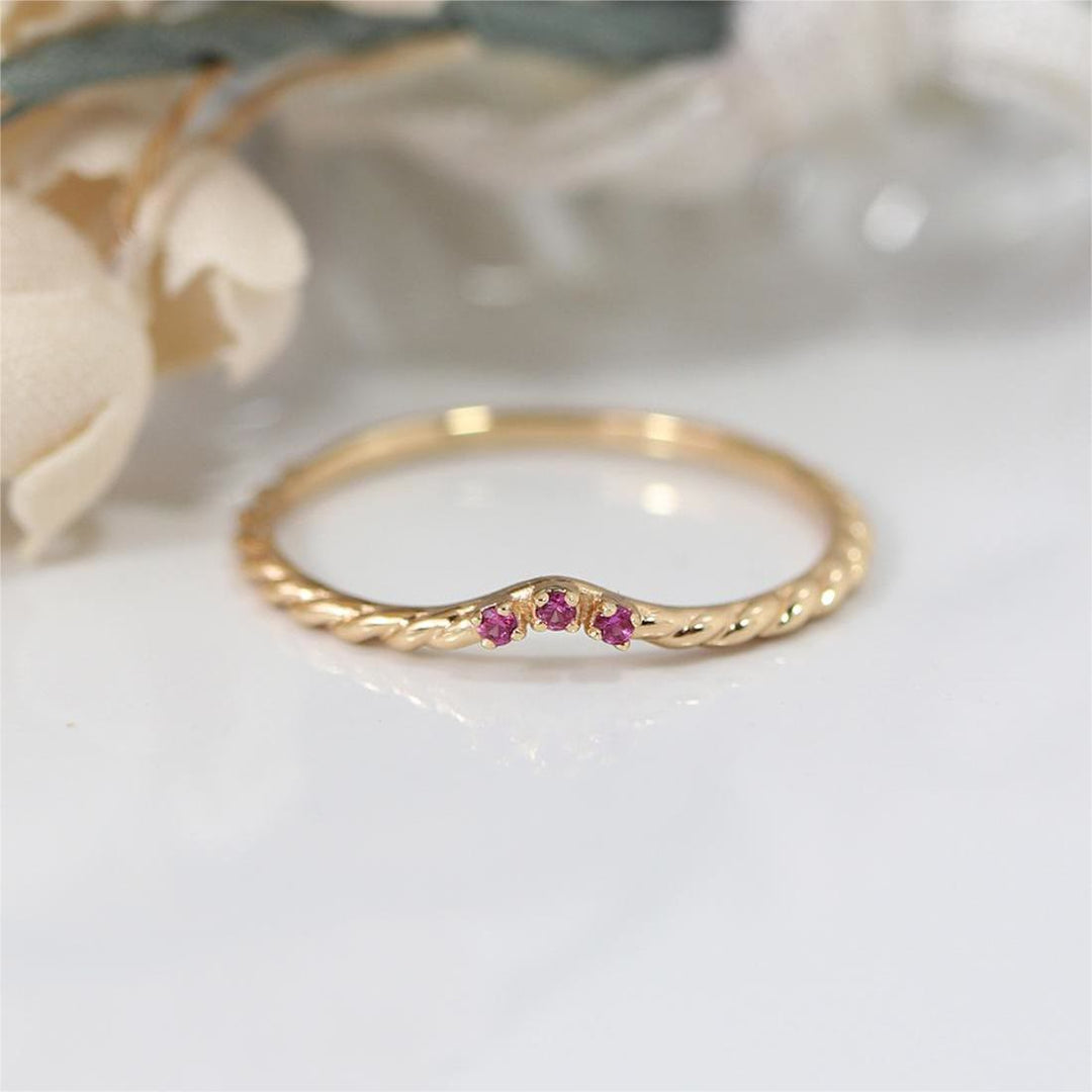 Olivenorma Dainty Peridot Pink Crystal Stacking Adjustable Ring Set - image 5