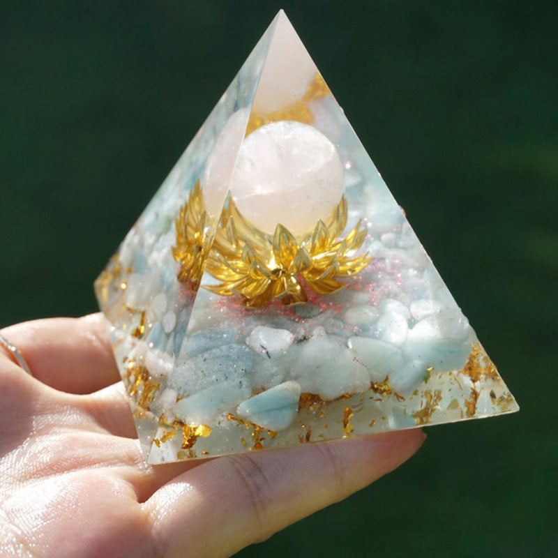 Olivenorma Aquamarine Rose Quartz Lotus Symbol Orgone Pyramid - image 1