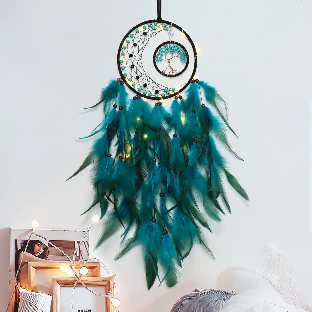 Olivenorma LED Turquoise Tree Of Life Feather Dream Catcher - With Lights - image 0