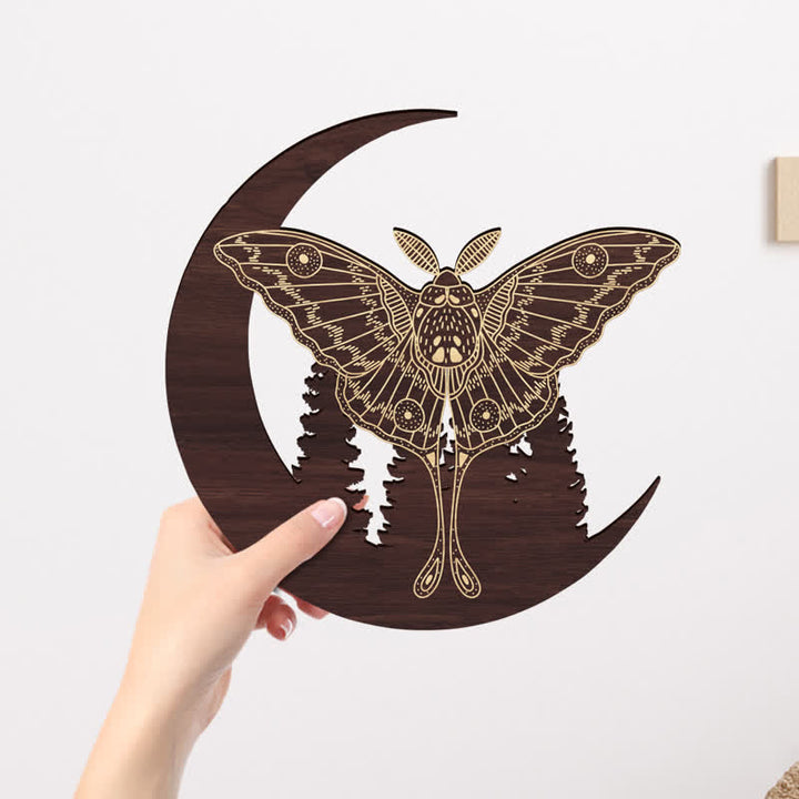 Olivenorma Crescent Moon Moth Wooden Wall Decor - Brown - image 6