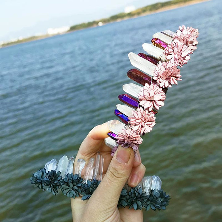 Olivenorma Natural Crystal Rainbow Crown Flower Tiara - Clear Quartz&Red Quartz - image 6