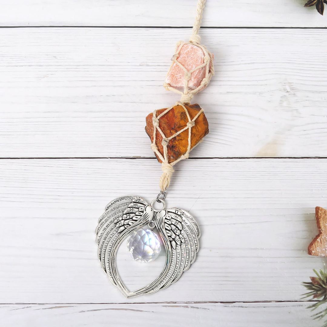 Olivenorma Metal Angel Wing SunCatcher Window Decor Ornamet - Rose Quartz&Tiger Eye - image 13