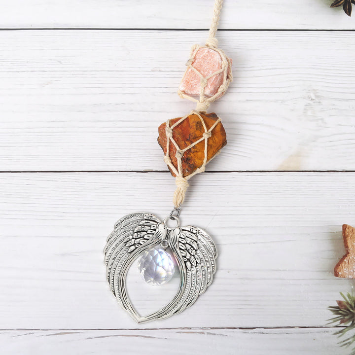 Olivenorma Metal Angel Wing SunCatcher Window Decor Ornamet - Rose Quartz&Tiger Eye - image 13