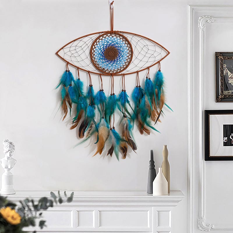 Olivenorma Evil Eye Green Brown Feathers Dream Catcher - image 2