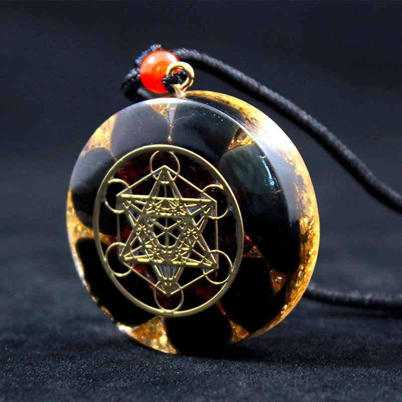Olivenorma Obsidian Metatron'S Cube Symbol Necklace - image 1