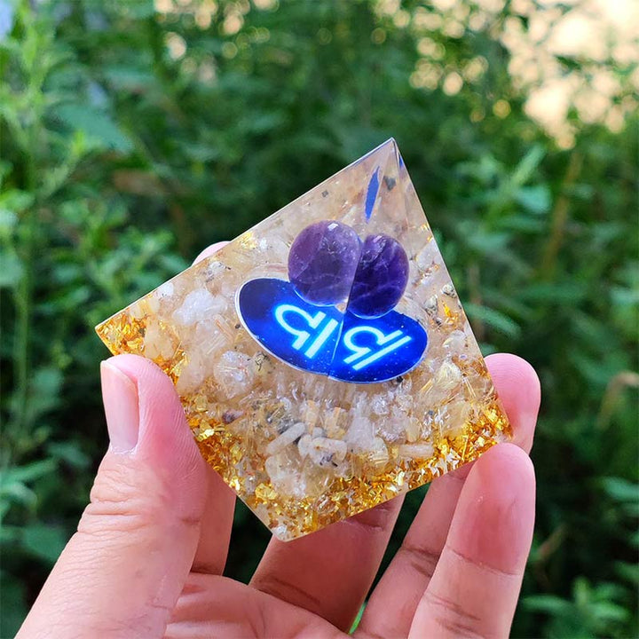 Olivenorma Amethyst with Clear Quartz Libra Zodiac Orgone Pyramid - image 1